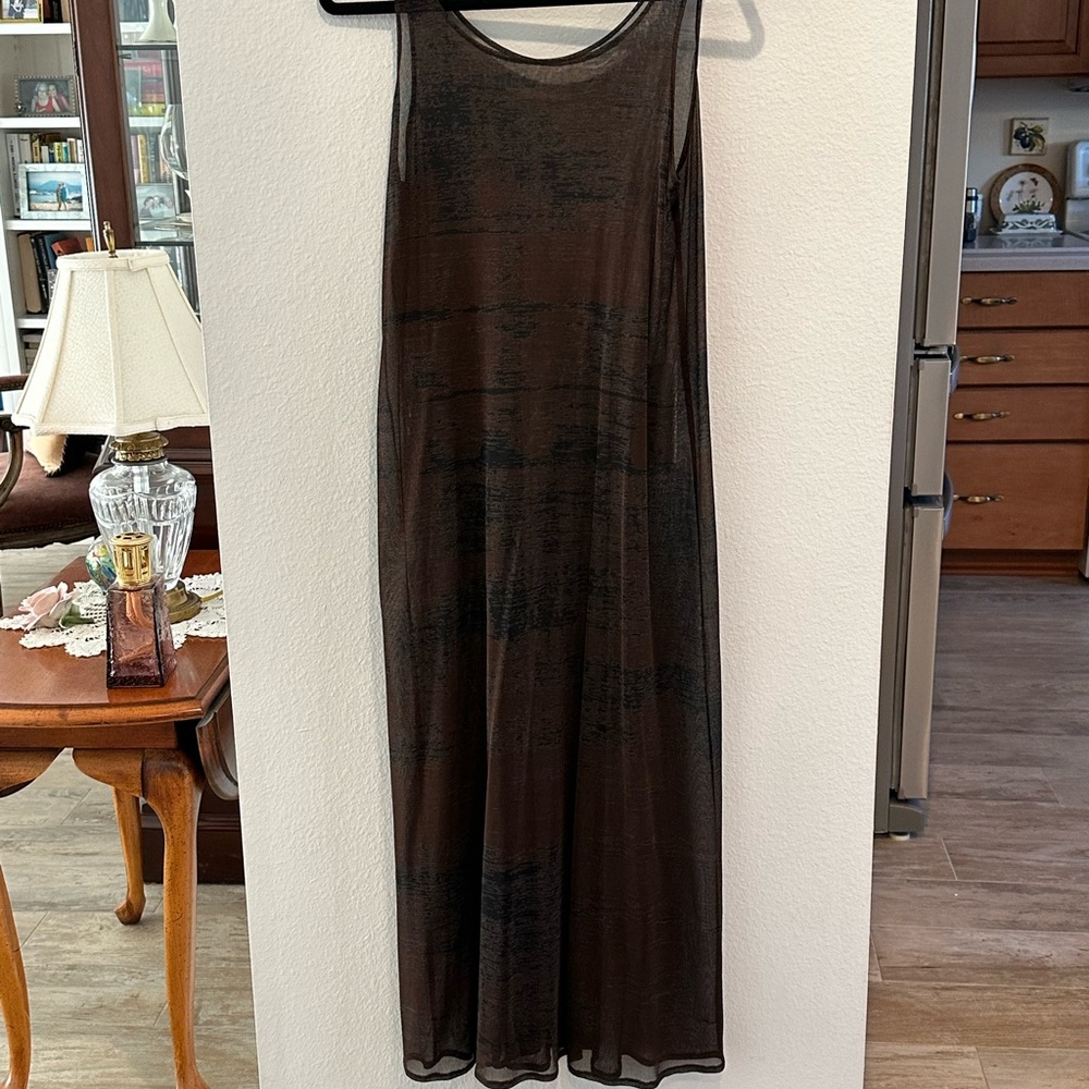 Sheer tank dress black brown abstract